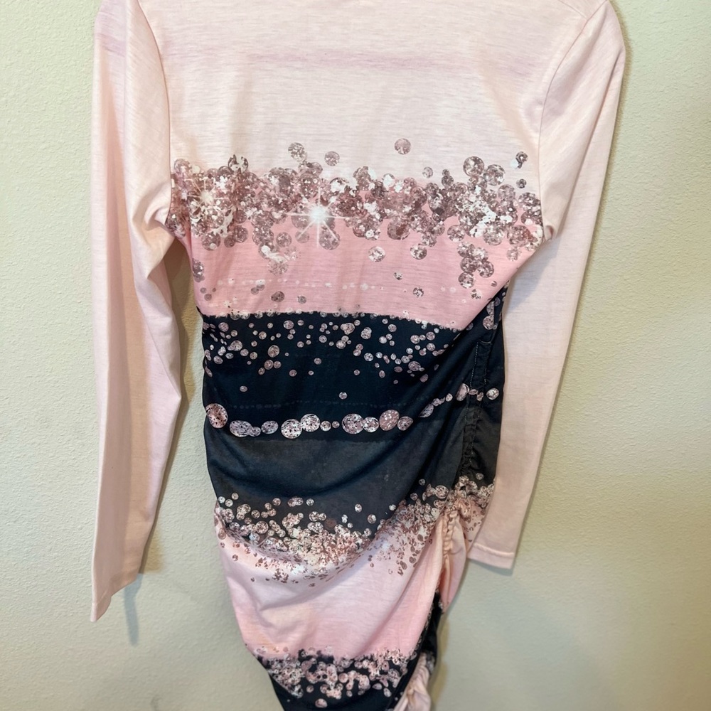 Pink and Black Sparkly Long Sleeve Dress